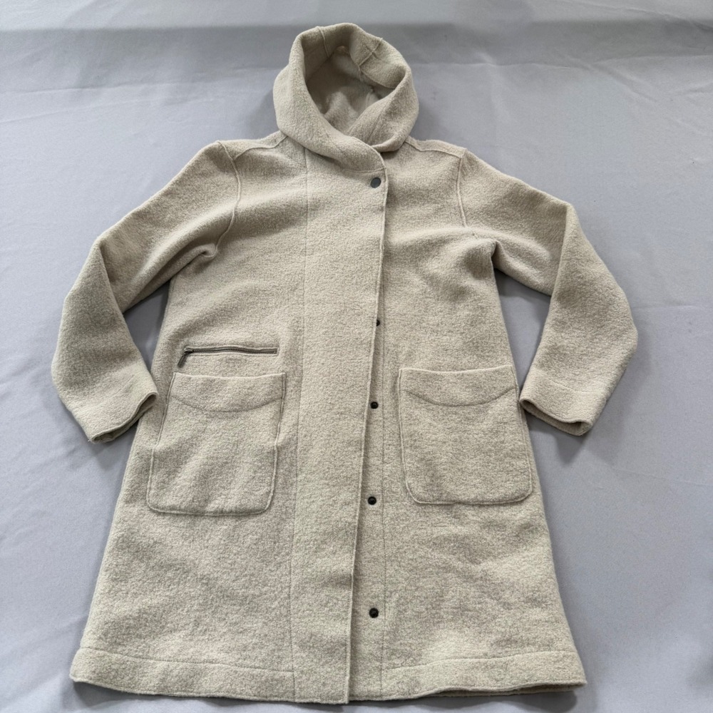 NAU Boiled Wool Longline Hooded Coat Women's Small Neutral Warm Cozy Fall Winter